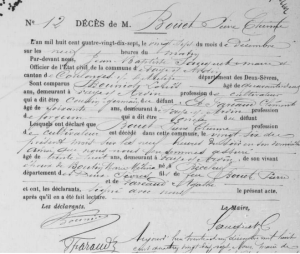 Décès,  Faye-su-Ardin, 19e siècle